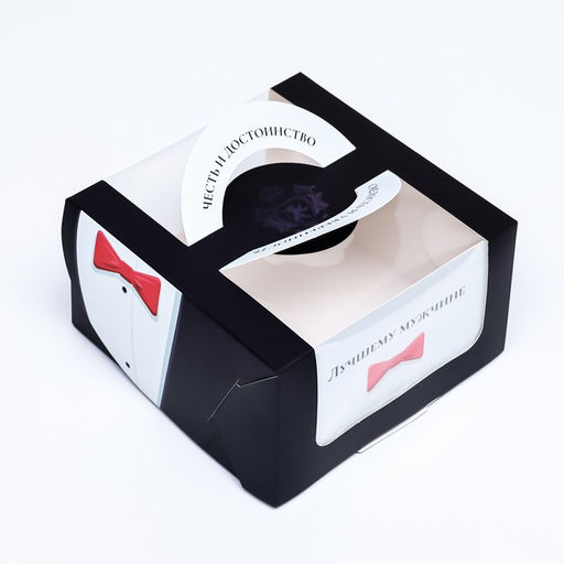 Коробка под бенто-торт с окном Честь и достоинство, 14 х 14 х 8 см - UPAK LAND фото 2