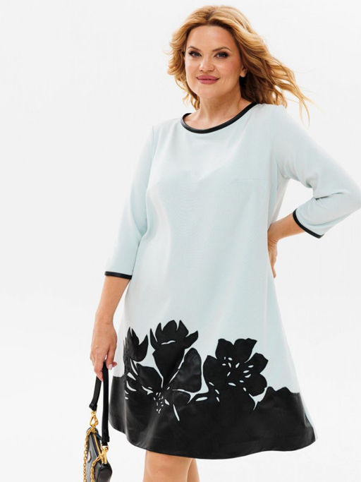 Платье с аппликацией из экокожи А-силуэта - Almond фото 5