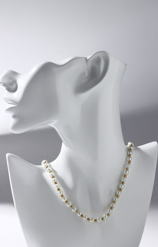 Бусы Жемчуг дуэт бусин, шар №6, белые в золоте, 53 см