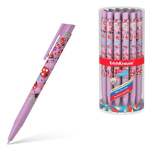 Цена за 3 шт. Ручка шар. автомат. ErichKrause "Color Touch Matic&Grip Labybug" (56056) синяя, 0.7мм, корпус с принтом, грип