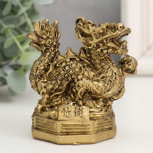 Нэцкэ фигурка полистоун под бронзу «Дракон с жемчужиной», 5.6×7.3×8 см