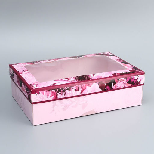 Коробка складная подарочная Цветы, 30?20?9 см с окном