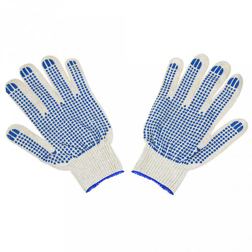 Перчатки хлопчатобумажные с ПВХ (точка), 5 нитей, 10 класс, 50гр плотность вязки, белые (Россия)