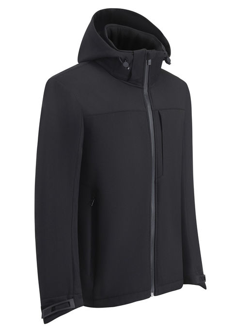 Ветровка мужская софтшелл виндстоппер с капюшоном спортивная черного цвета 9615_1Ch