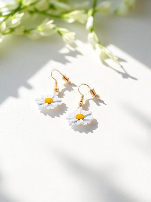 Цена за 2 шт. Серьги металл «Ромашки», жёлто-белые