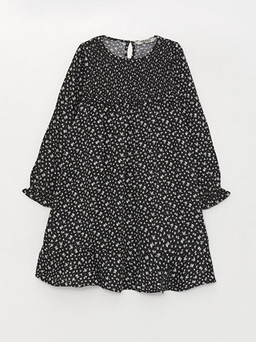 Bisiklet Yaka Desenli Uzun Kollu K?z ?ocuk Elbise