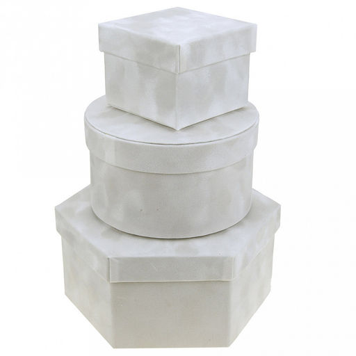 Коробка подарочная, набор 3 штуки: 11х11х8,5см; д17,5х10см; 23,5х21х11см "Бархат" белый (Китай)