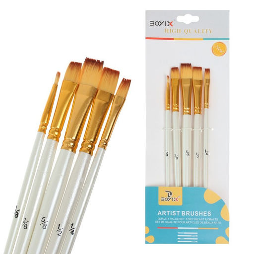 Набор кистей для рисования, синтетика, 5 штук: № 1/8, 3/8, 5/8, 1/2, 1/4, плоские, в блистере, международный размер