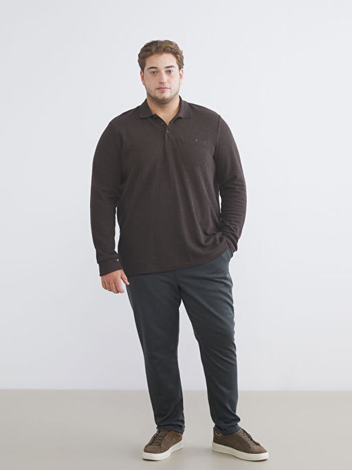 B?y?k Beden Polo Yaka Erkek Sweatshirt