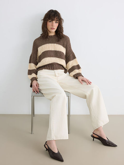 ?izgili Crop Y?n Kar???ml? Kad?n Triko Kazak