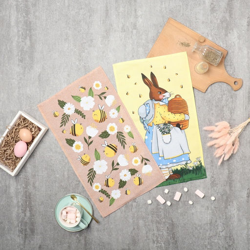 Набор кухонных полотенец «Доляна» Bee and bunny, 2 шт., 28×46 см, 100% хлопок, рогожка 160 г/м²
