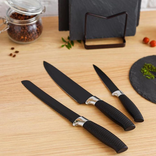 Нож кухонный с антиналипающим покрытием Доляна Супер-блэк, лезвие 20 см, цвет чёрный  фото 4