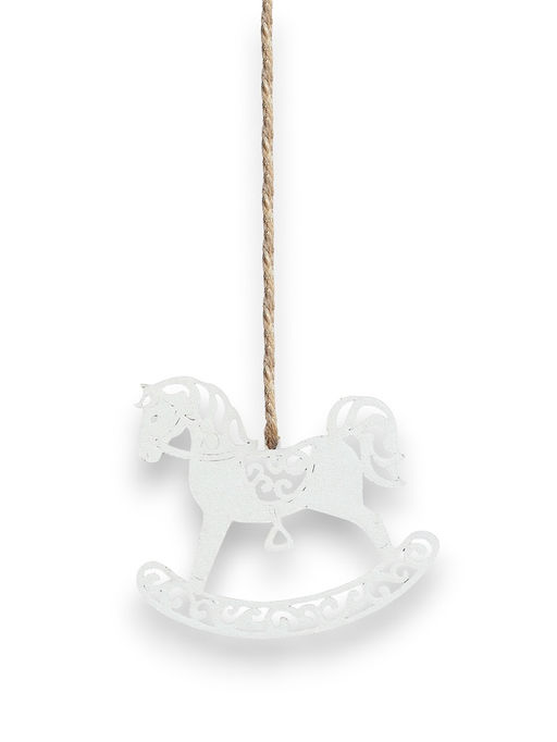 Цена за 3 шт. Ёлочное украшение новогоднее «Лошадка резная» 9×8 см, белое