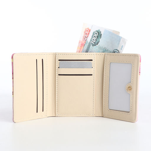 Кошелёк женский на кнопке, 10×1.5×8 см, с принтом, розовый