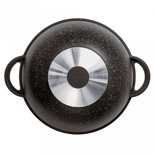 Казан с антипригарным покрытием 10л, д32см "Гранит", h18,5см, s0,4см, литые ручки, стеклянная крышка с пароотводом, подарочная упаковка (Россия)