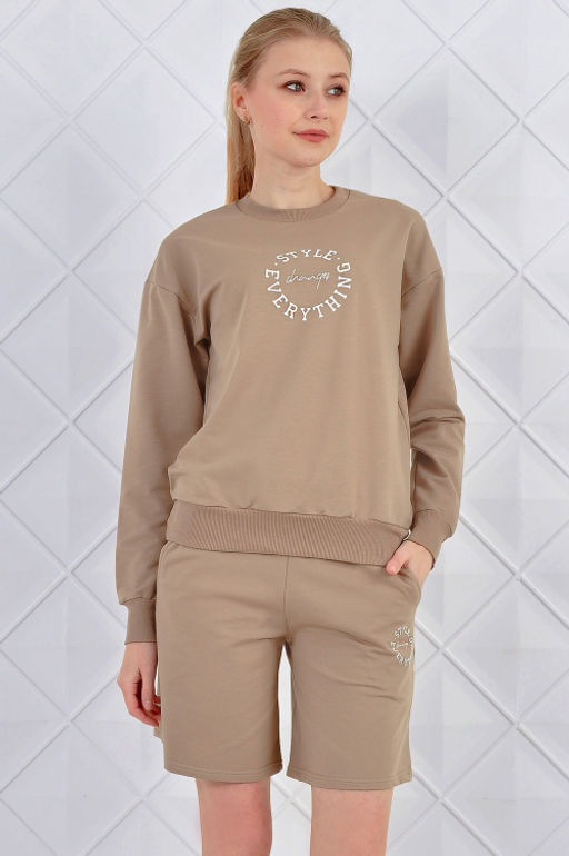 Арт. 5342 Костюм женский с шортами 42-50 (5 шт) Цвет:верх- бежевый, низ- бежевый