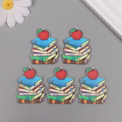 Декор для творчества дерево «Стопка книг с яблоком», набор 5 шт., 4.5×4×0.3 см