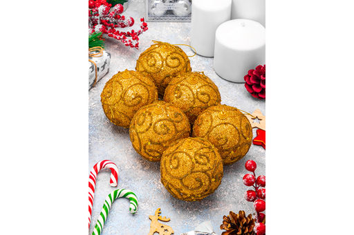 Набор 6 новогодних шаров 8*8 см Вензеля золото - Elan gallery фото 14