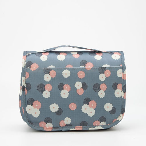 Косметичка - несессер дорожная на молнии, липучках, с крючком, ручкой, рисунок Цветы, серая - Simaland фото 2