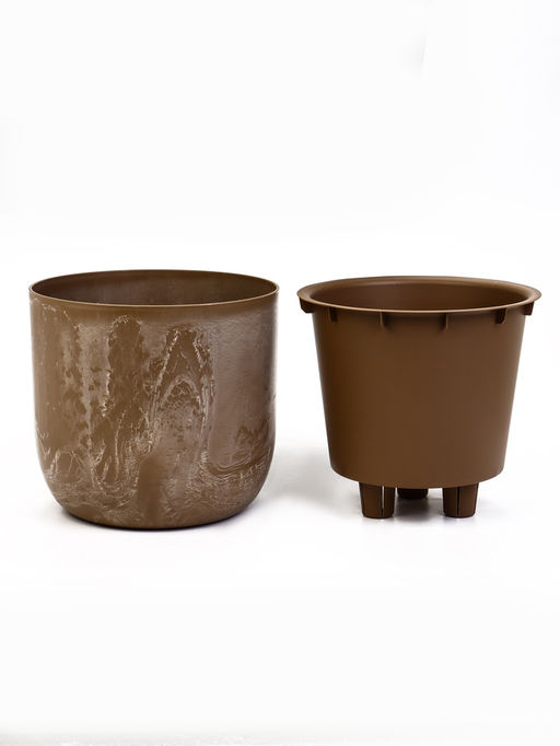 Кашпо для цветов «Микрит», 7.8 л, d=28 см, h=25.5 см, со вставкой, пластиковое, бежевое