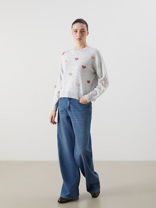 Bisiklet Yaka Desenli Kad?n Triko Kazak