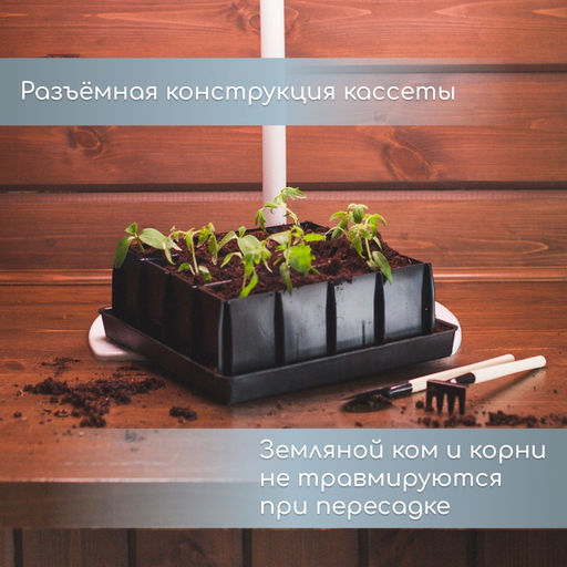 Набор для рассады: пластиковая вставки на 16 ячеек, по 130 мл, пластиковый чёрный поддон, 26.5×26.5×3 см