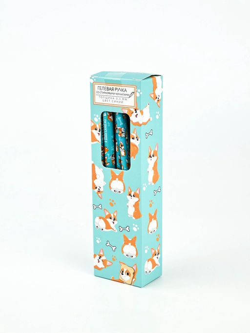 Цена за 10 шт. Ручка пластик пиши-стирай с колпачком "Корги", синяя паста, гелевая 0,5 мм