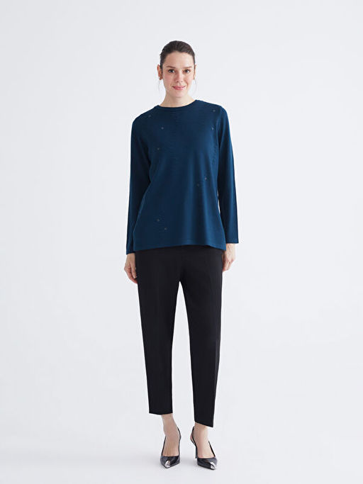 Bisiklet Yaka Desenli Kad?n Triko Kazak