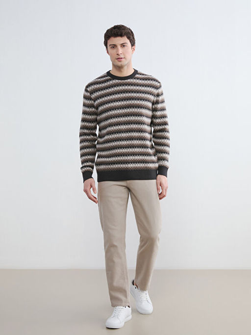 Bisiklet Yaka Desenli Erkek Triko Kazak