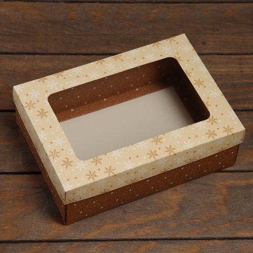 Цена за 5 шт. Коробка подарочная новогодняя складная, крышка - дно, с окном «Новогодняя снежинка» 24×17×8 см