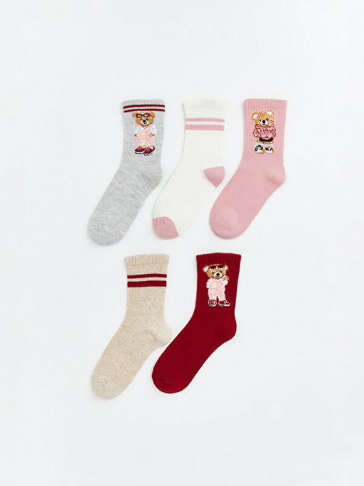 Ay? Teddy Desenli K?z ?ocuk Soket ?orap 5li
