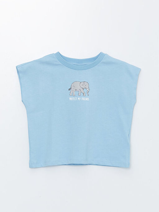 Bisiklet Yaka Bask?l? K?sa Kollu K?z ?ocuk Ti??rt