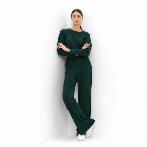 Костюм женский (лонгслив, брюки) MINAKU: Casual Collection, зелёный, размер 48