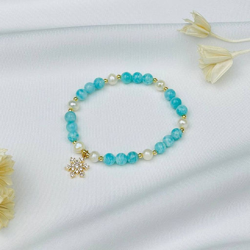 Браслет из Амазонита и Жемчуга с подвеской снежинка - Радуга самоцветов фото 2