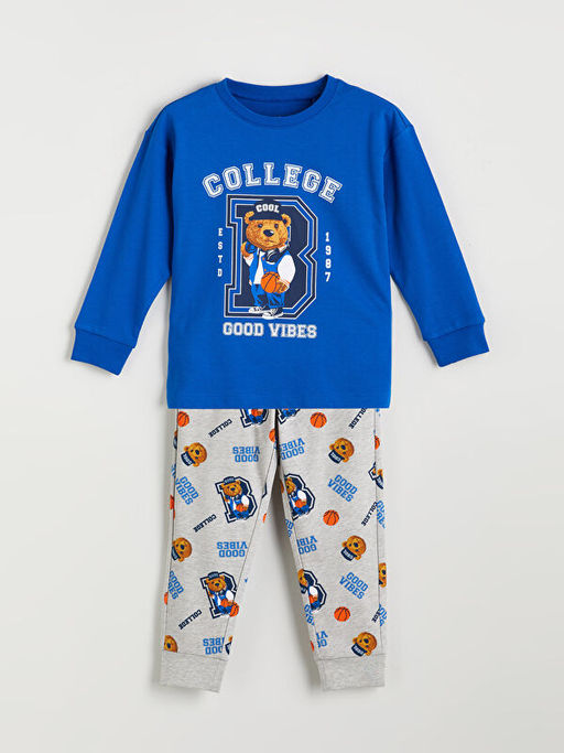 Bisiklet Yaka Ay? Teddy Bask?l? Erkek ?ocuk Pijama Tak?m?