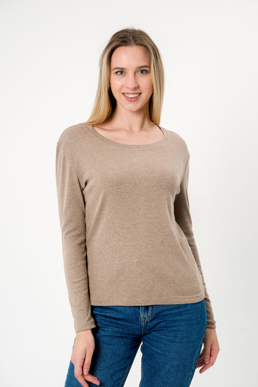 Лонгслив женский из кулирки с лайкрой бежевый меланж макси - Амадэль фото 8