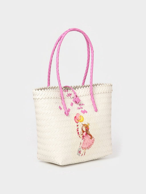 Сумка плетёная на застёжке «Девочка с букетом», 40×10×55 см, пластик, бело-розовая