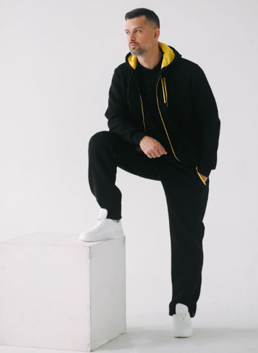 Утепленный костюм Футер 3-х ниточный М-1617: Чёрный / Жёлтый - Relay фото 8