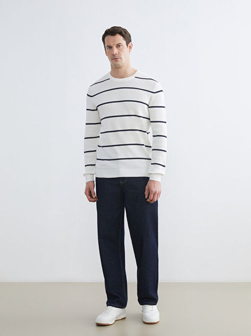 Bisiklet Yaka ?izgili Erkek Kazak