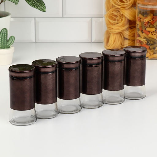 Набор ёмкостей для специй «Богема», 5.5×11 см, 6 шт., на металлической подставке, стекло, коричневый