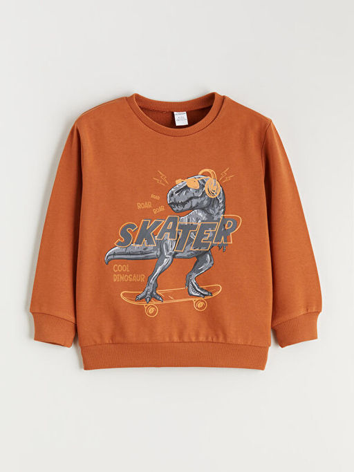 Dinozor Bask?l? Erkek ?ocuk Sweatshirt