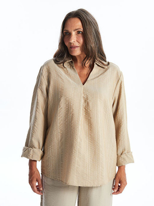 G?mlek Yaka ?izgili Kad?n Bluz