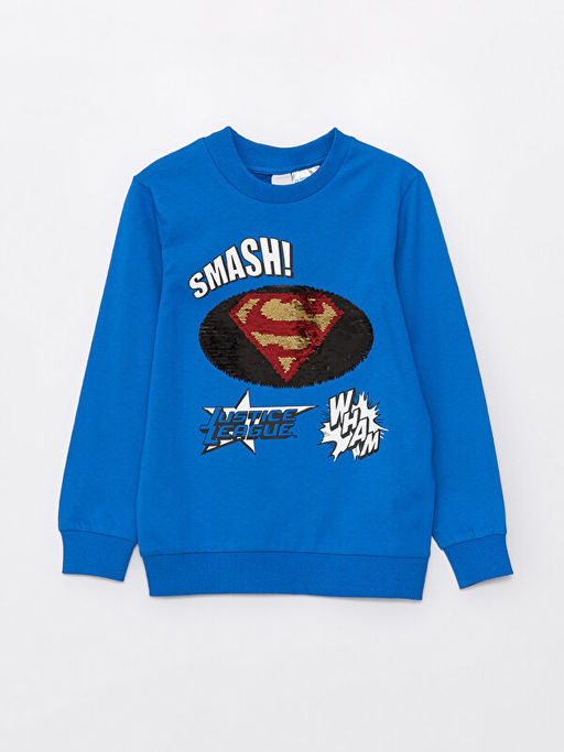 Bisiklet Yaka Superman ve Batman ?ift Y?nl? Payetli Uzun Kollu Pamuklu Erkek ?ocuk Ti??rt - Waikiki фото 2