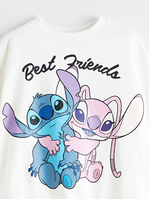 Bisiklet Yaka Stitch ve Angel Bask?l? K?z ?ocuk Sweatshirt