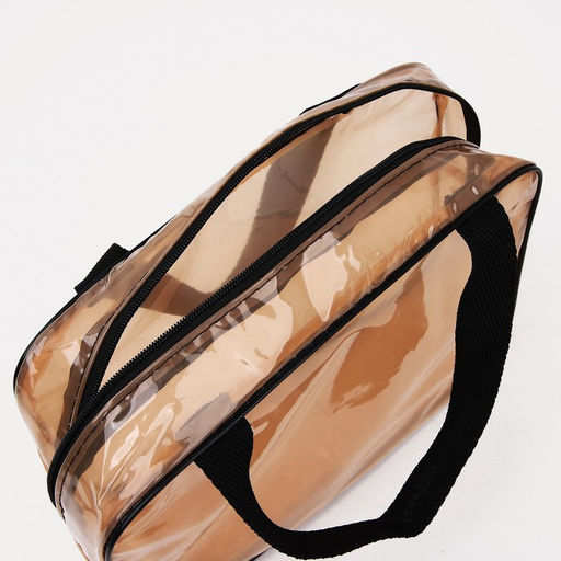 Косметичка-сумка на молнии для бассейна, с ручками, большая, прозрачная/коричневая - Simaland фото 3