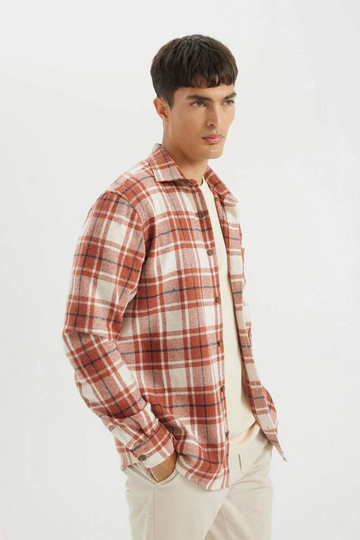 Рубашка стандартного кроя с воротником-поло и длинными рукавами - Defacto фото 4