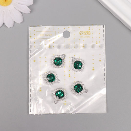 Цена за 5 шт. Декор для творчества металл, стразы «Медальон», серебро, 1.8×1.6×0.5 см