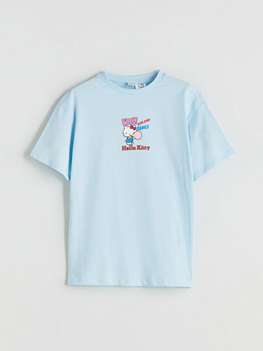 Bisiklet Yaka Hello Kitty Bask?l? K?z ?ocuk Ti??rt