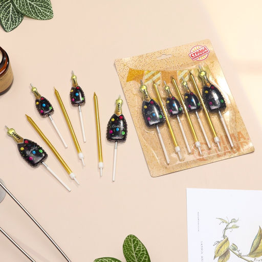 Свеча для торта «Шампанское», 7 шт., черный, золотой