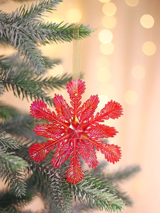 Цена за 2 шт. Ёлочная игрушка Зимнее волшебство. Снежинка ажурная, 1111 см, красный перелив  фото 7